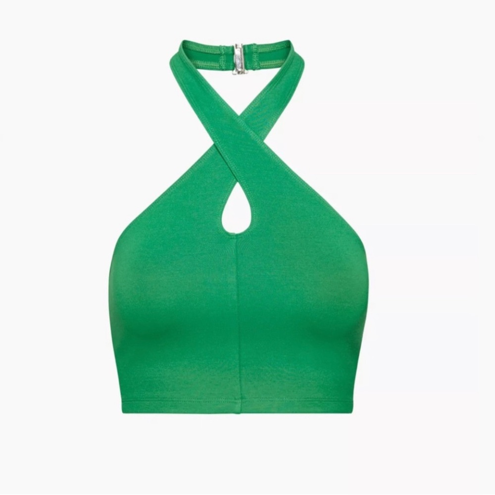 Aritzia Sunday Best Amie Green new Tank Twisted Halter Summer Tank Top Sz S